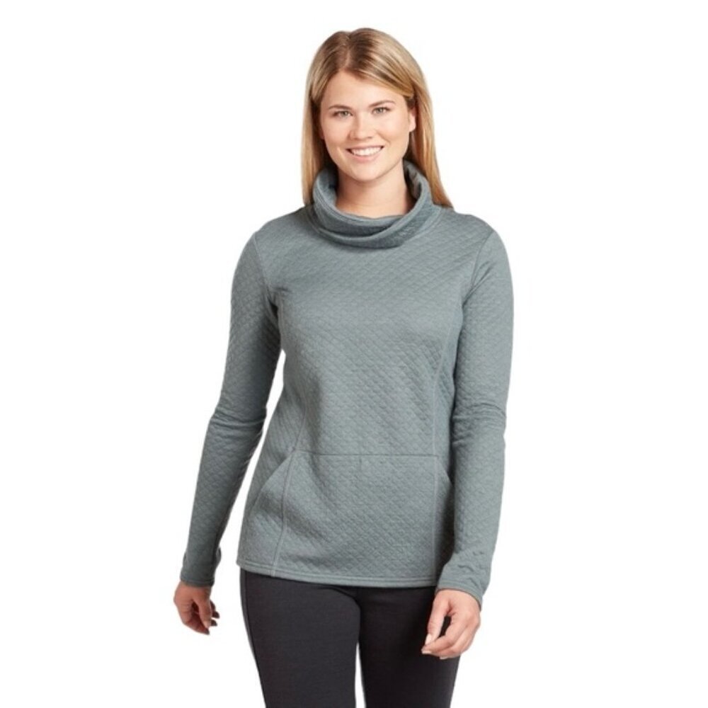 Kuhl Athena Pullover Women's‎ Size Small Pewter Green Cowl Neck Sweater Quilted